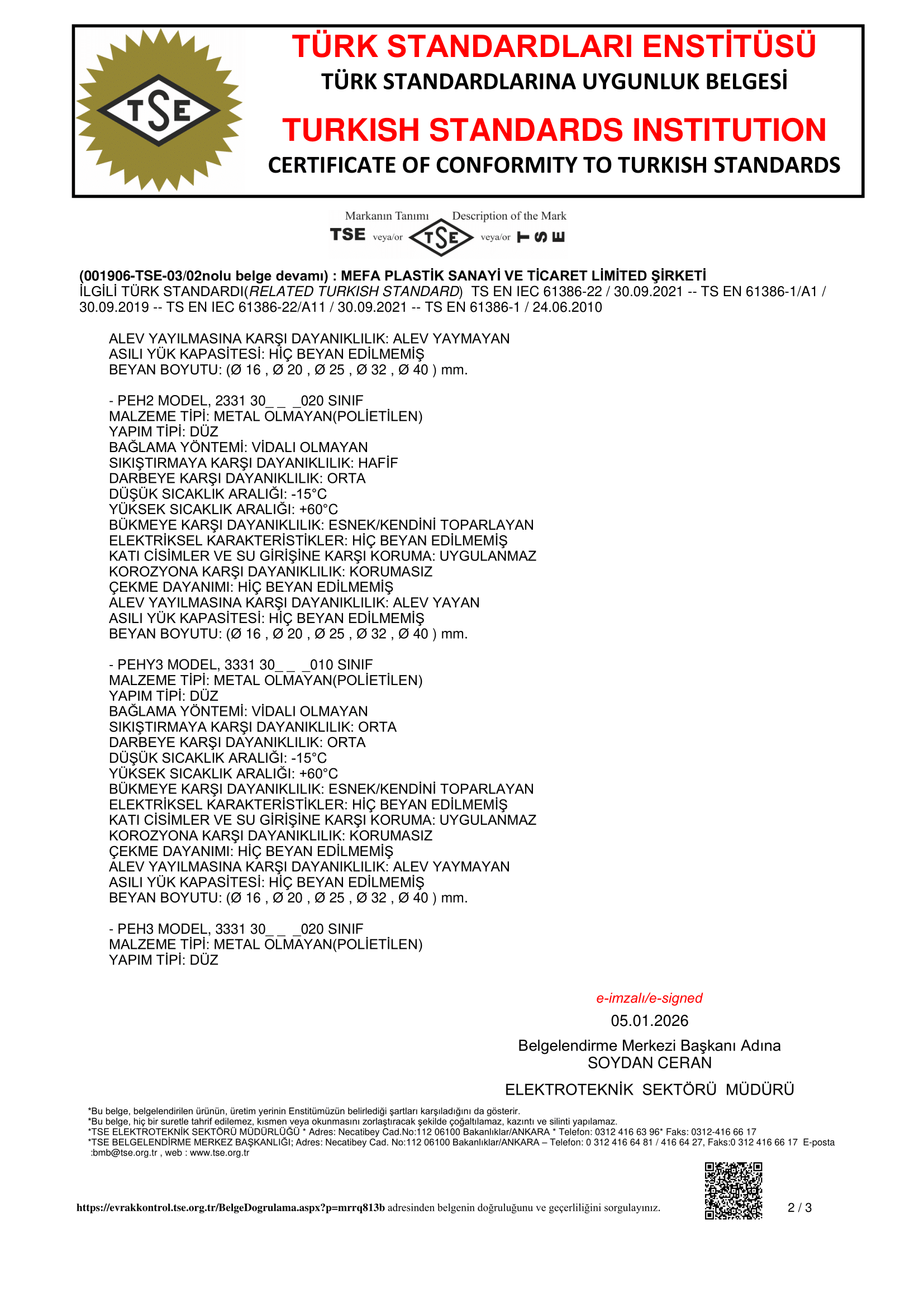 TS EN 61386-22 ELEKTRİK BORU 10.01.2027 VİZELİ