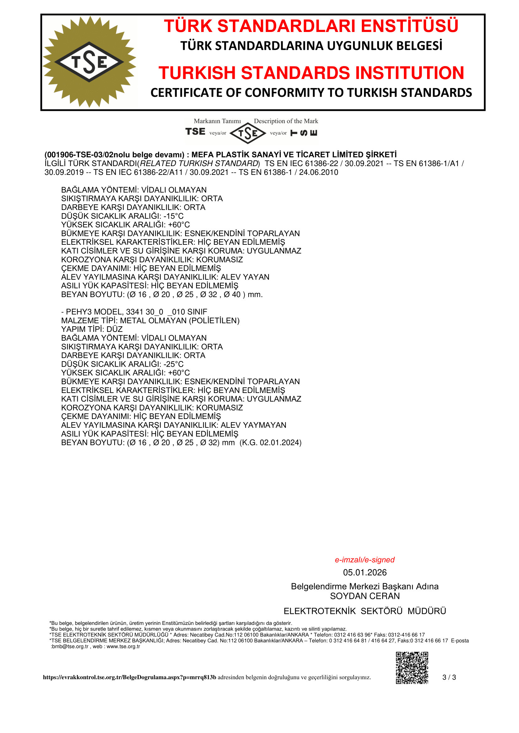 TS EN 61386-22 ELEKTRİK BORU 10.01.2027 VİZELİ